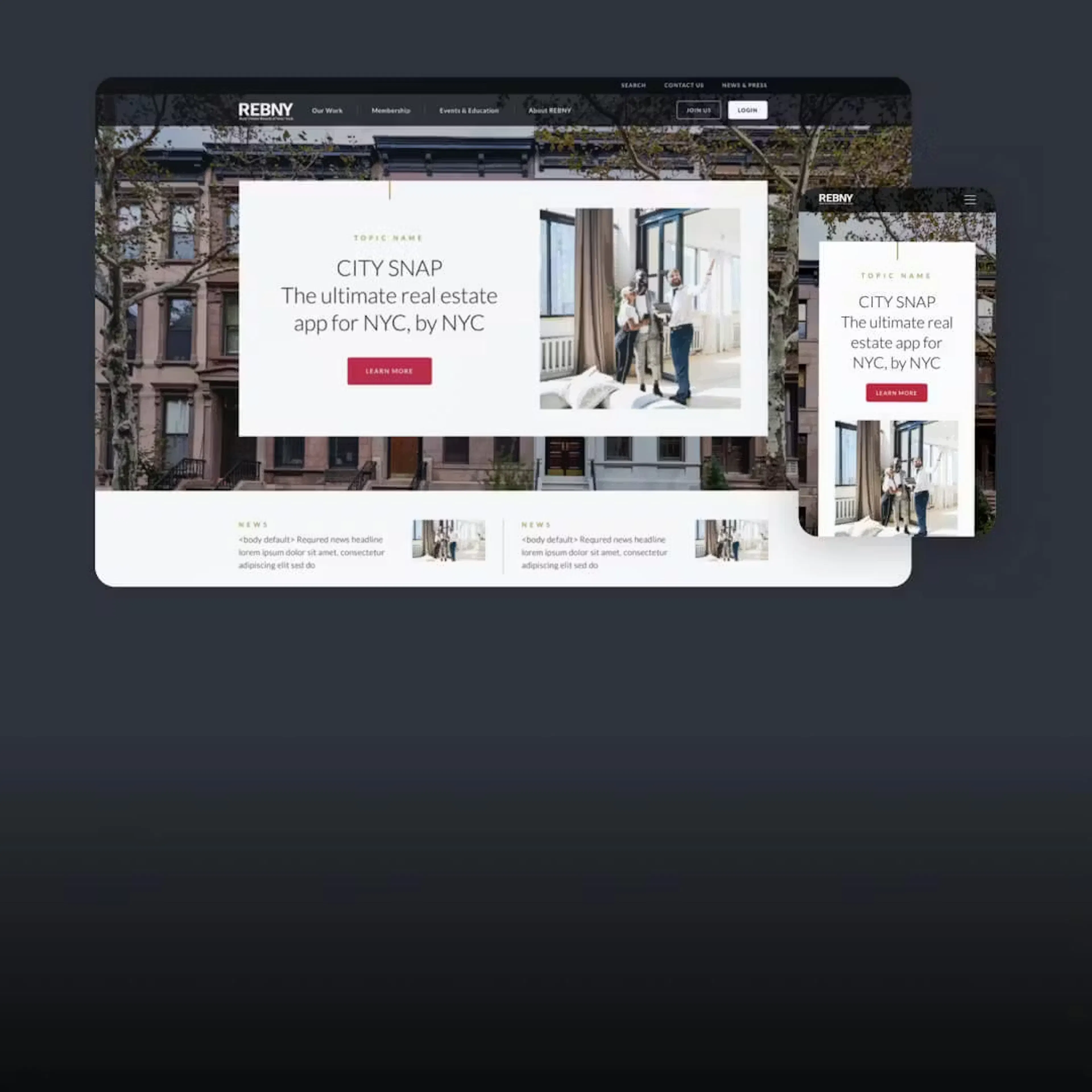 REBNY website on laptop and phone