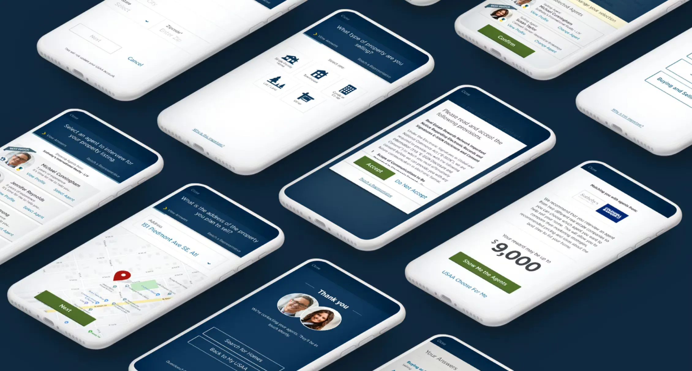 Different USAA mobile screens on cellphones