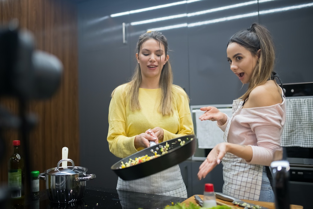 girls making cooking video