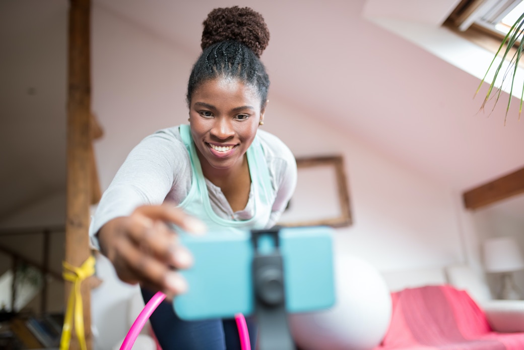 woman making fitness content