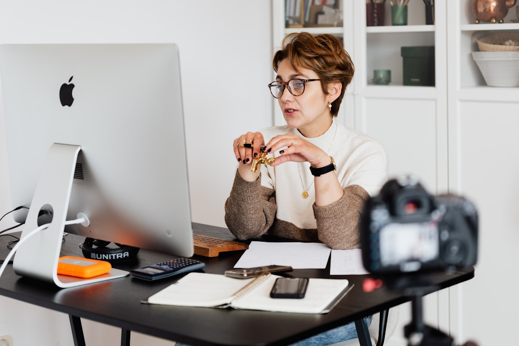 woman filming educational video