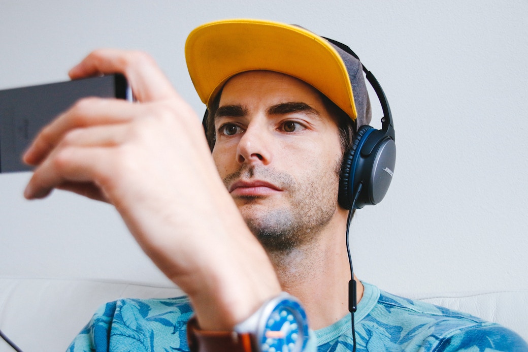 man using headphones