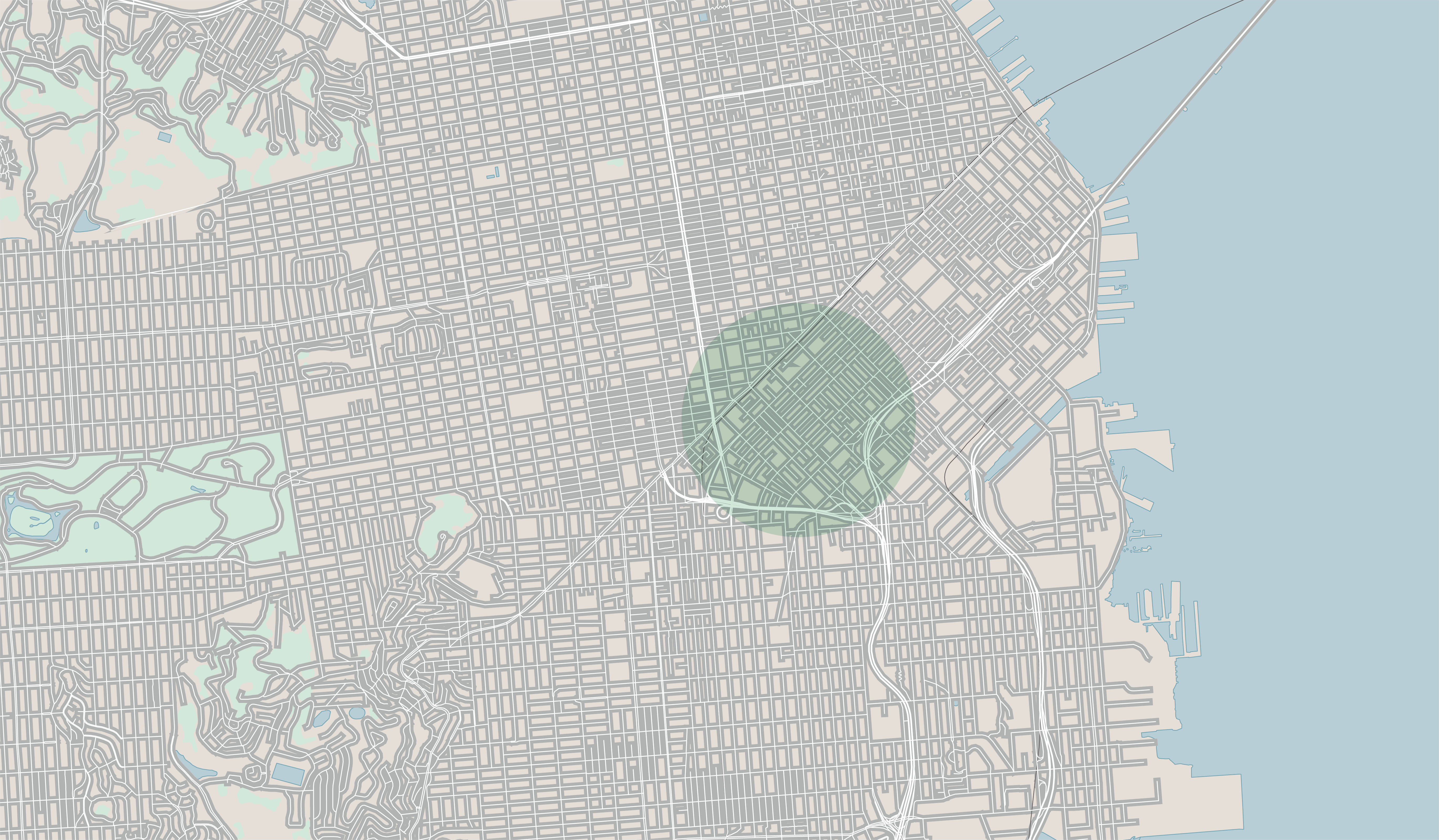 City map with a green circle | Molekule
