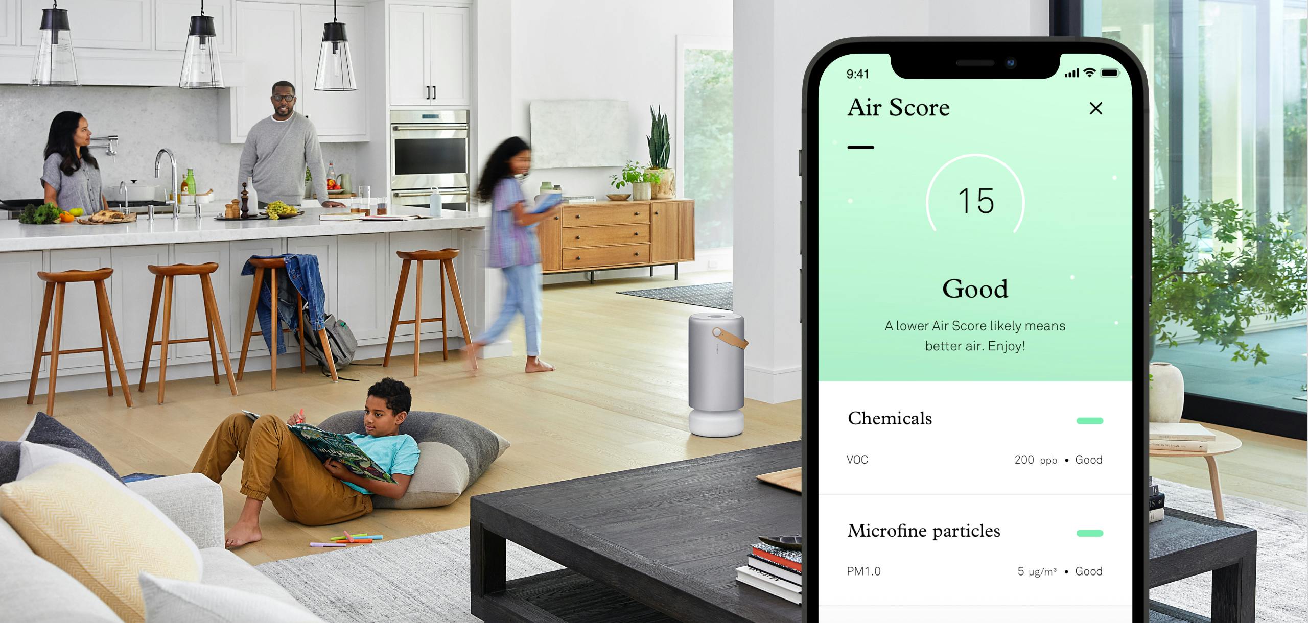 Mobile device showing the current air score | Molekule