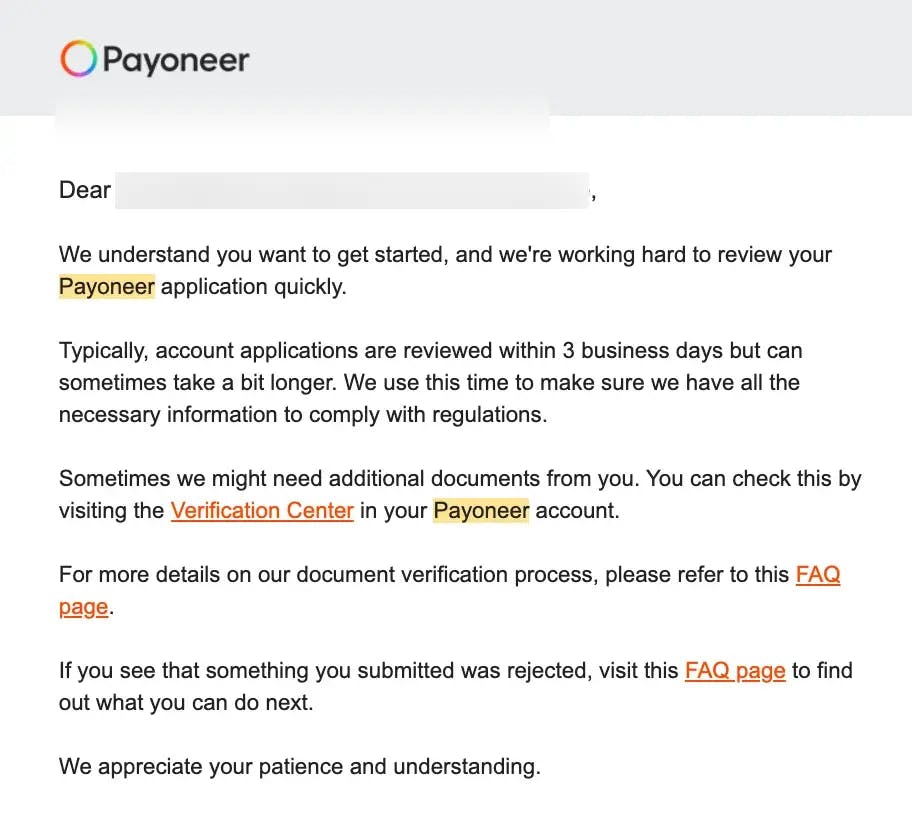 Applications are reviewed within 3 business days" — my experience was very different