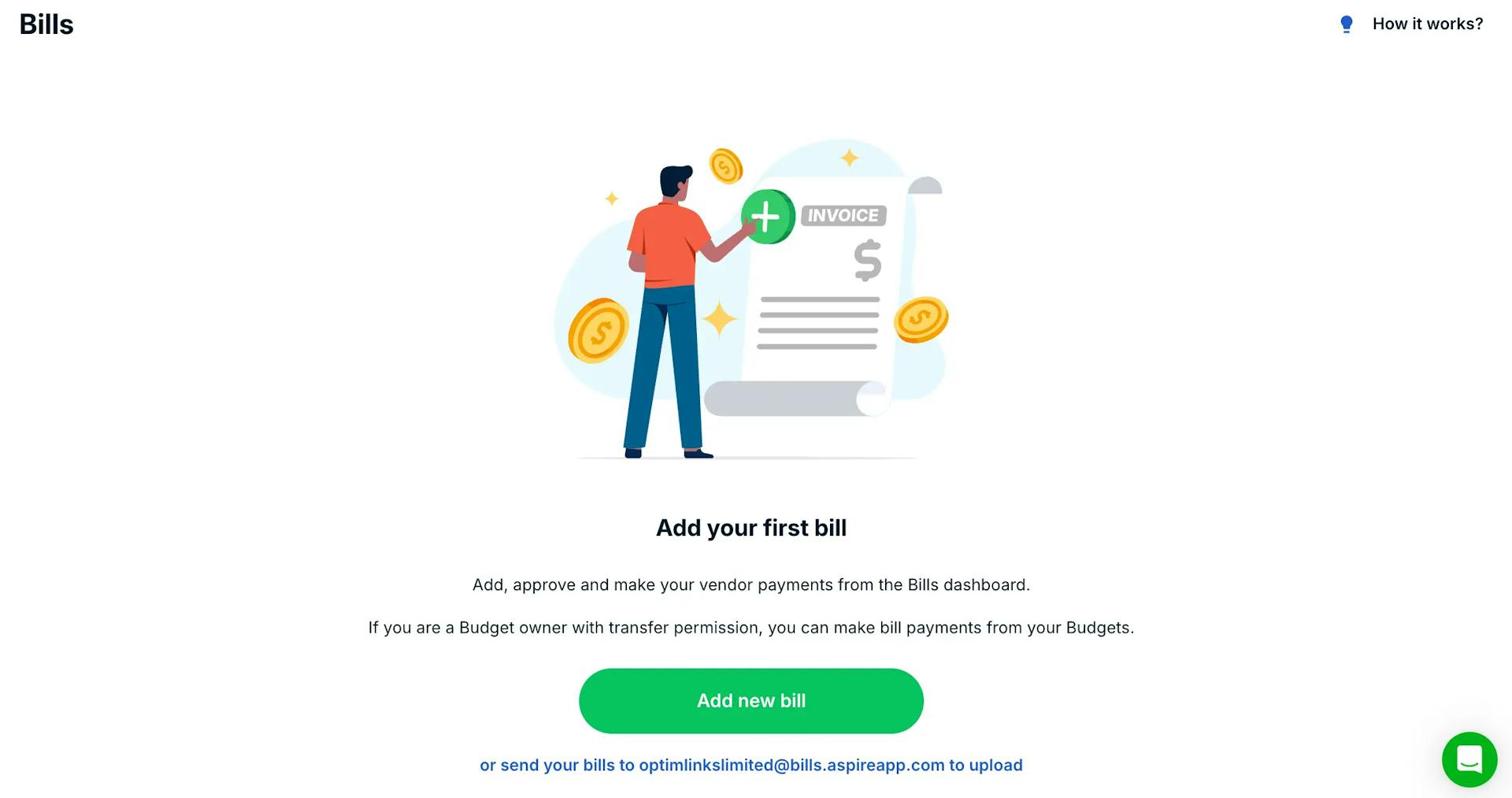 Aspire vendor bills payment and tracking