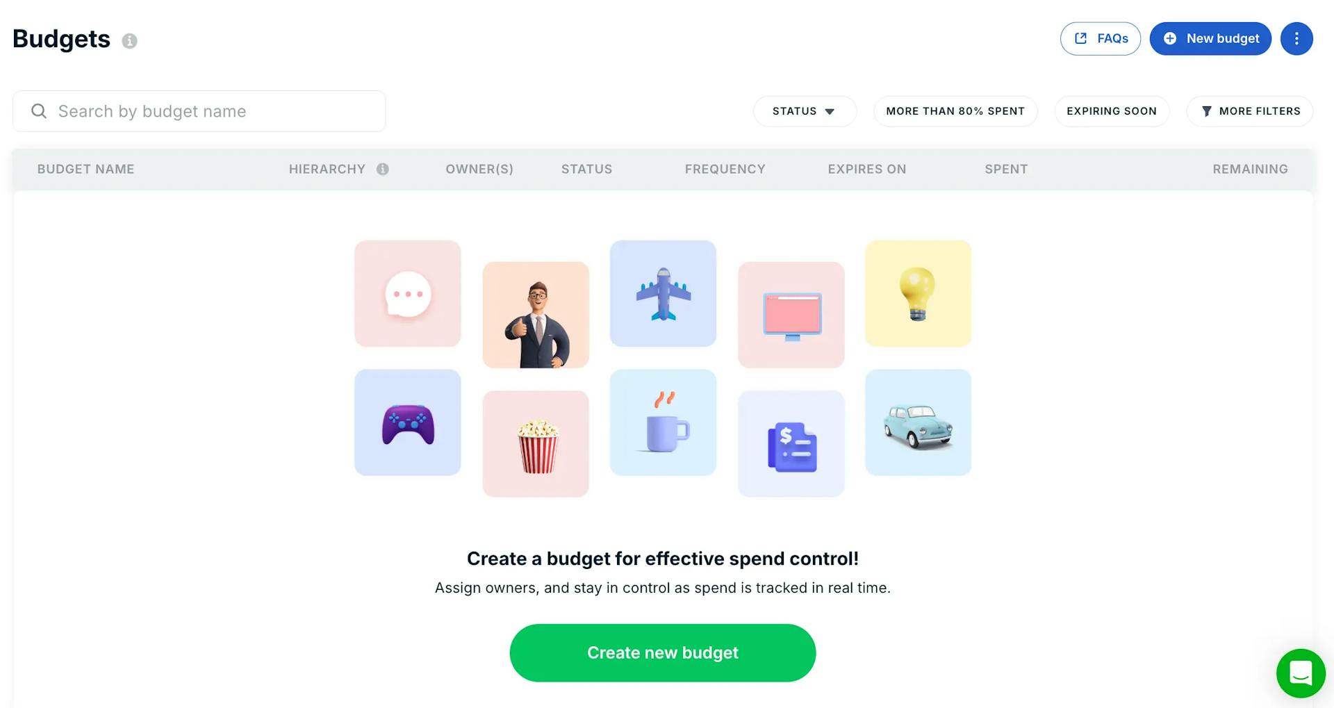 Aspire budget management with category tracking
