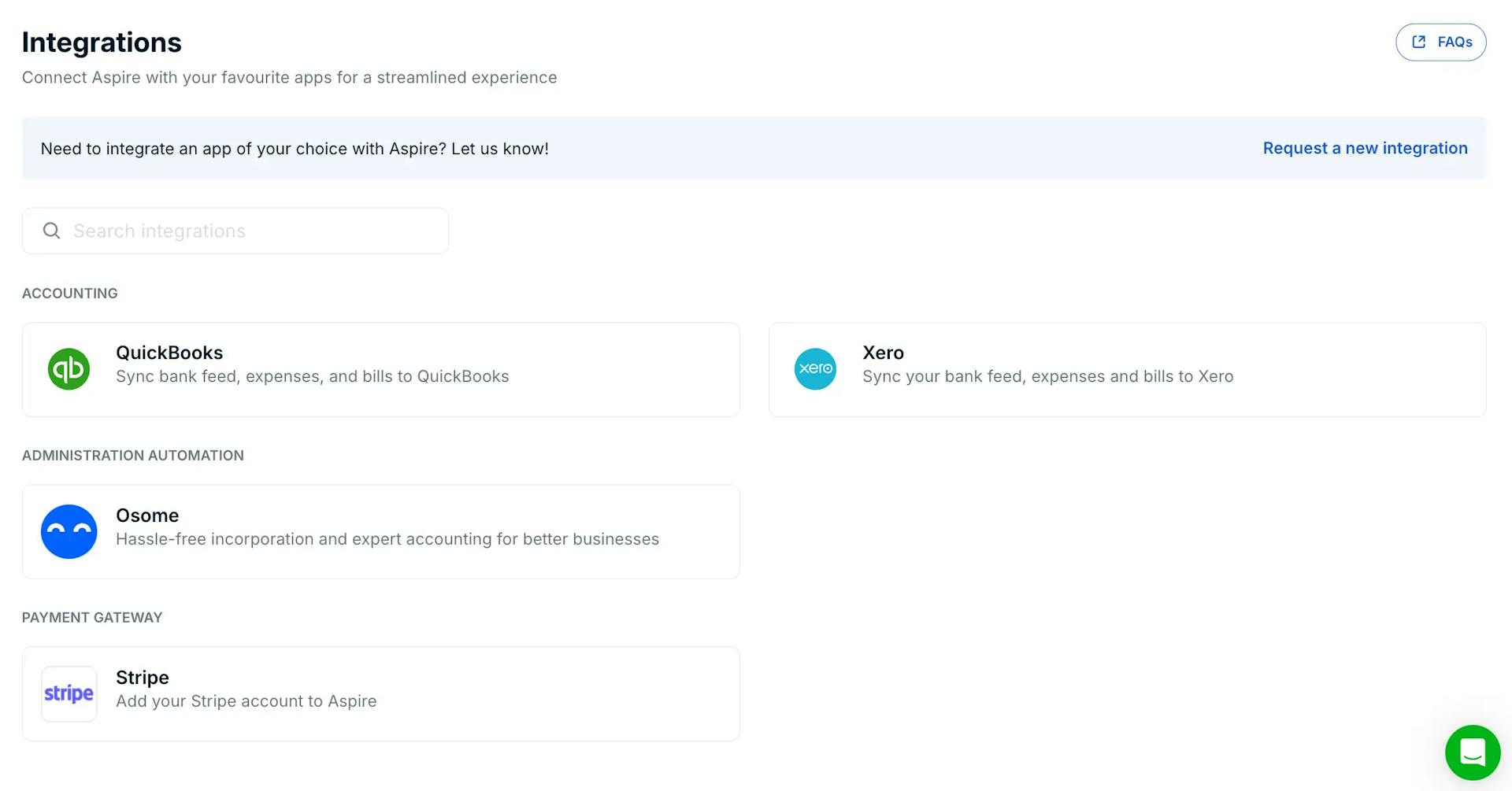 Aspire integrations with accounting software