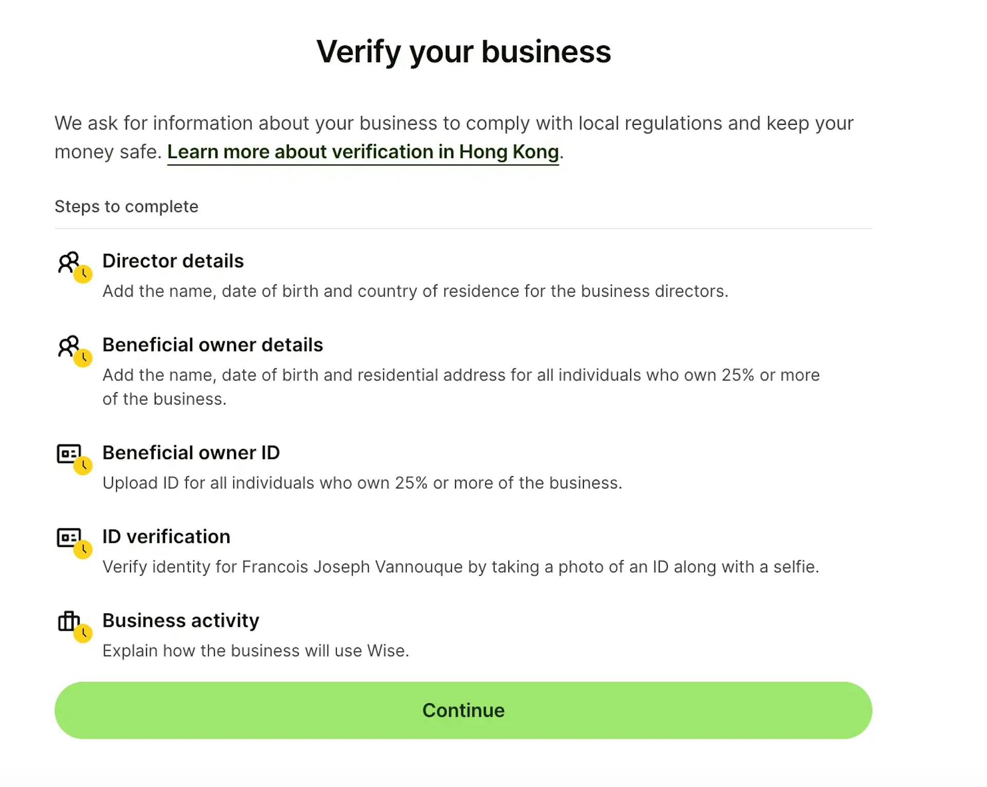 Wise Business Verify your business
