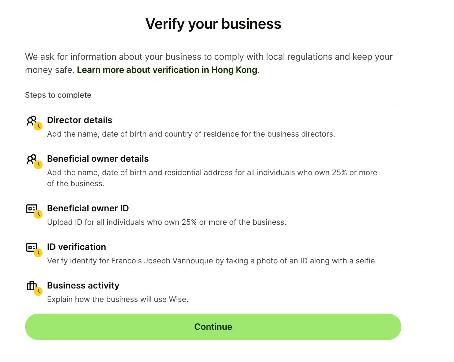 Wise Business Verify your business