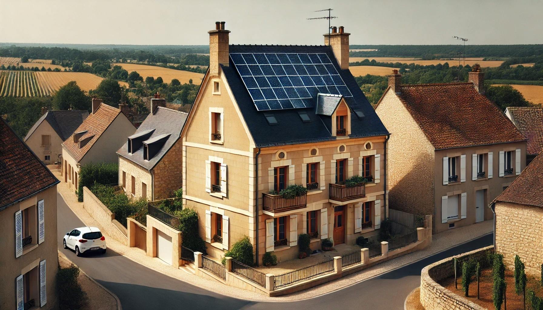 Maison française avec panneaux solaires - IA