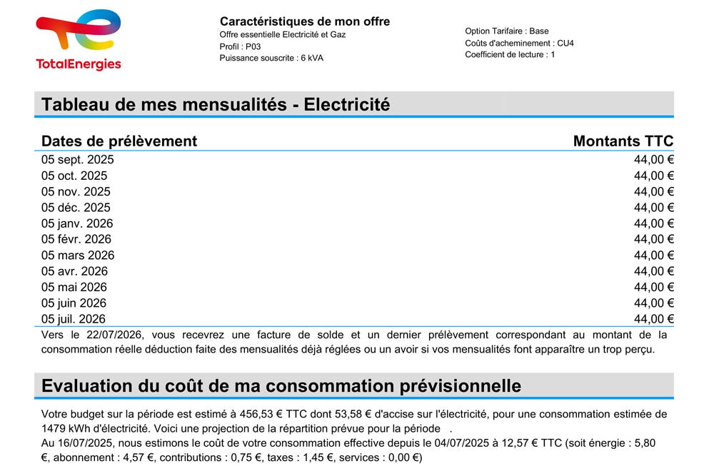 facture d'électricité total énergie