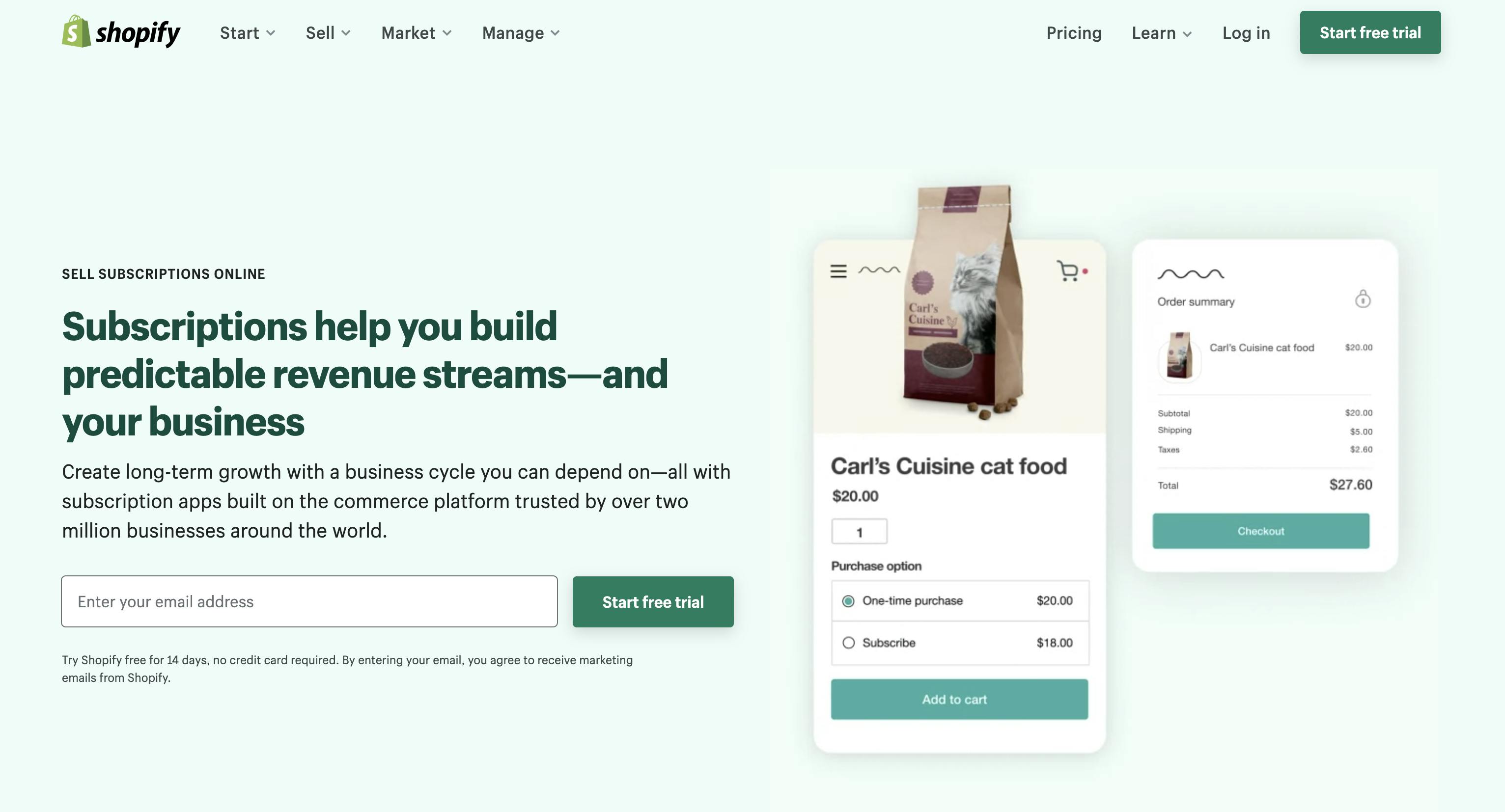 Screenshot of Shopify homepage 