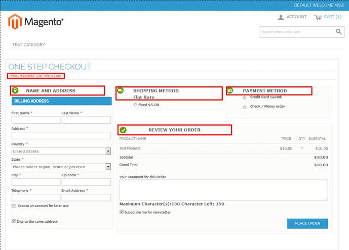 Screenshot of Magento 2 one step checkout 