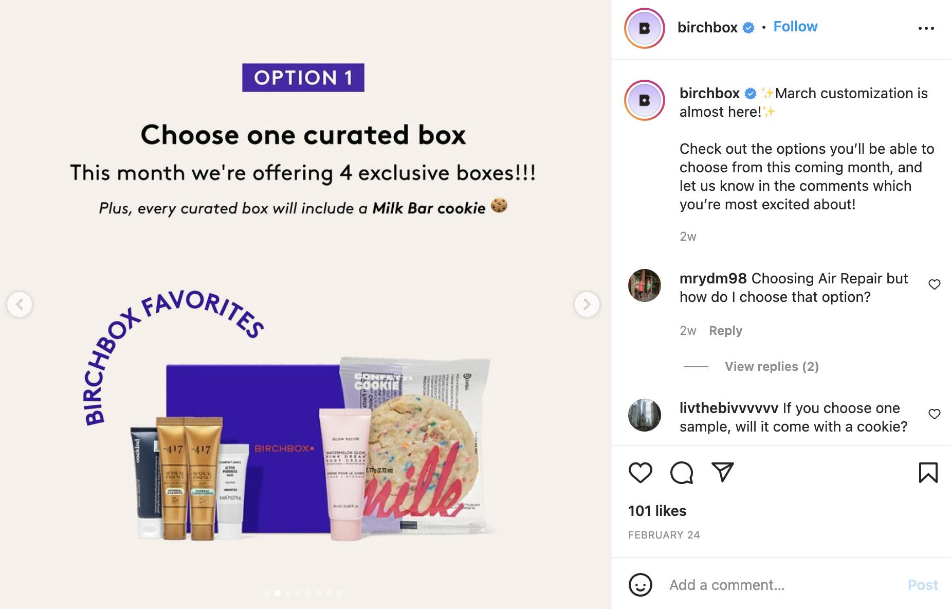 Screenshot of BirchBox Instagram post 