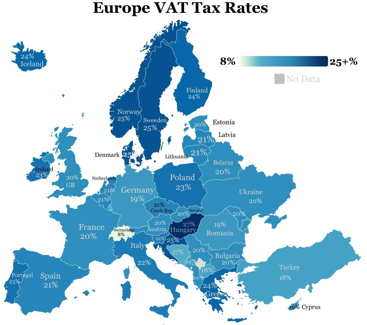 EU vat tax rates map