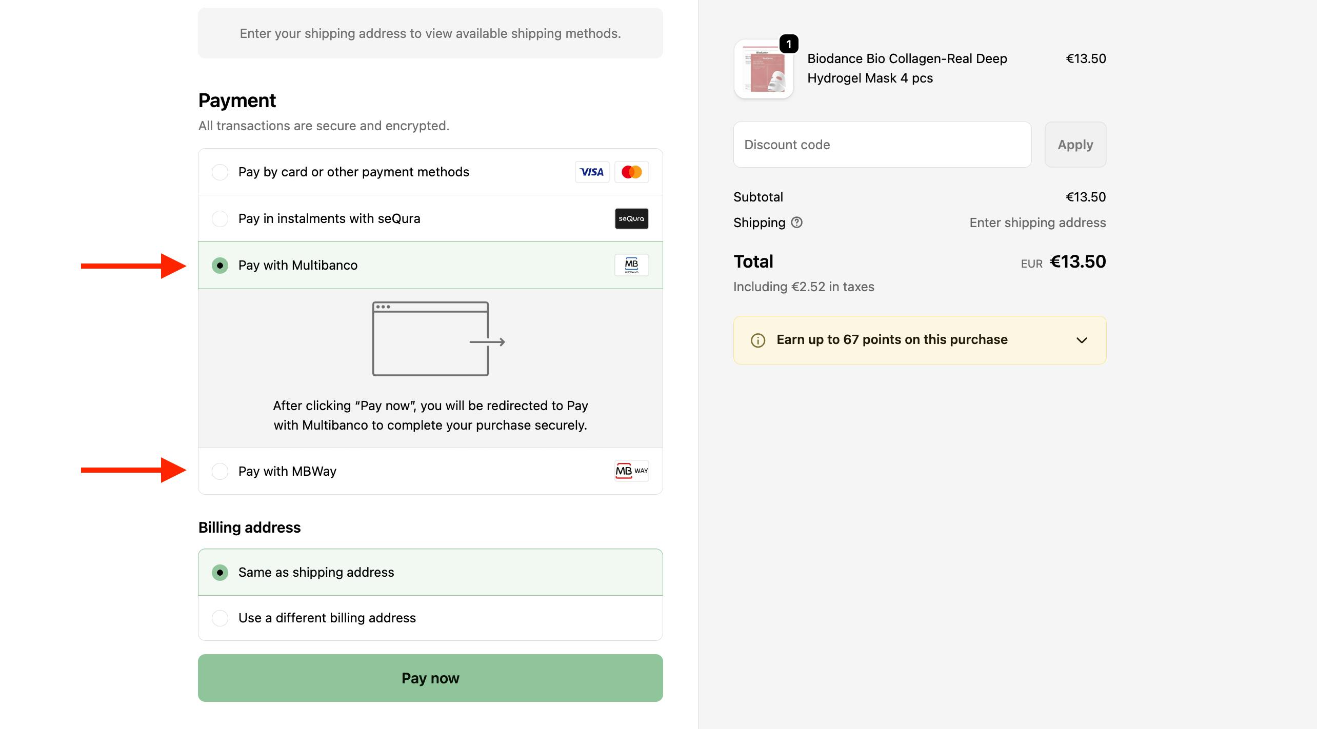 Farma2go Multibanco Payment screen