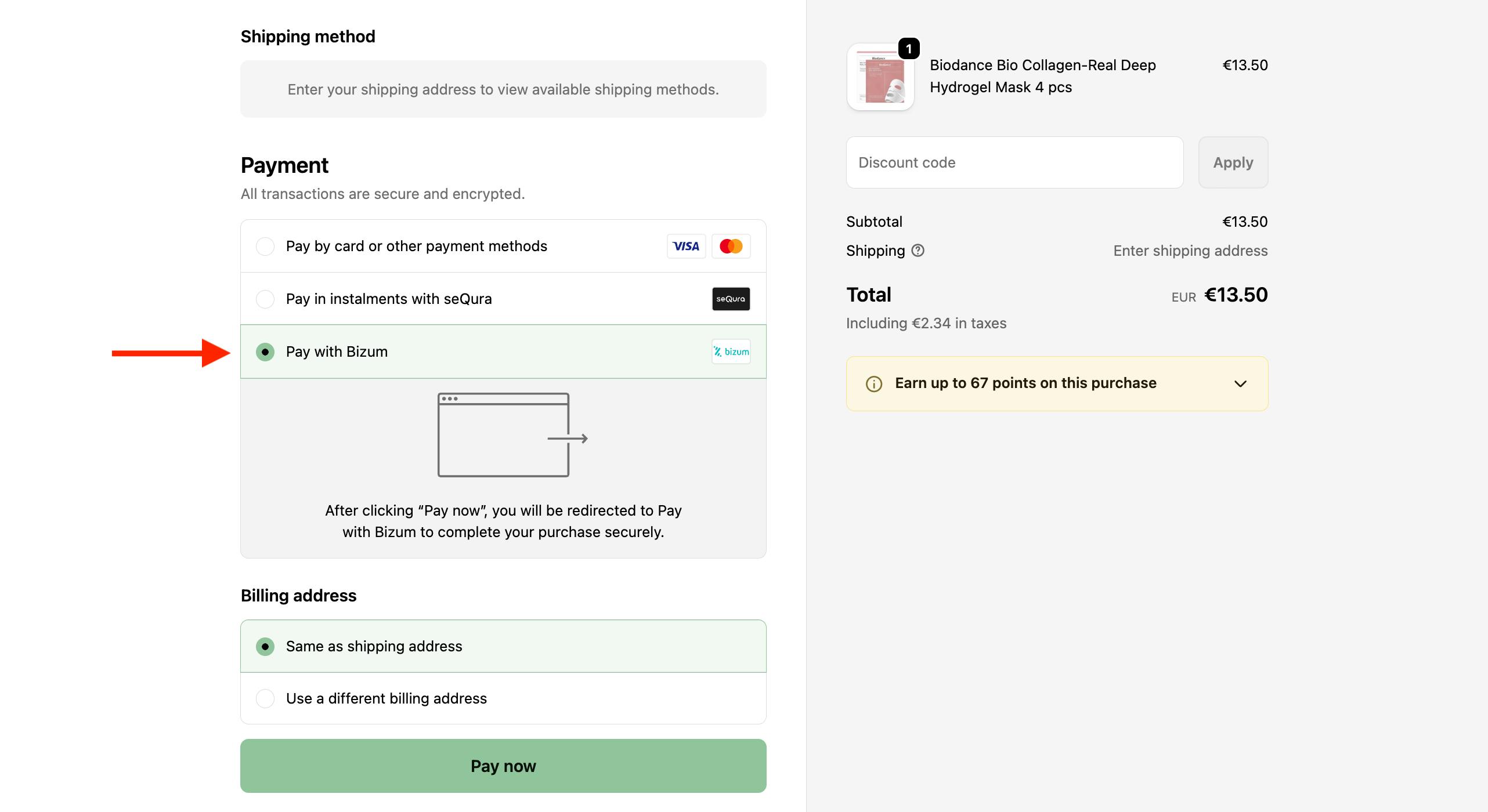 Farma2go Bizum Payment screen