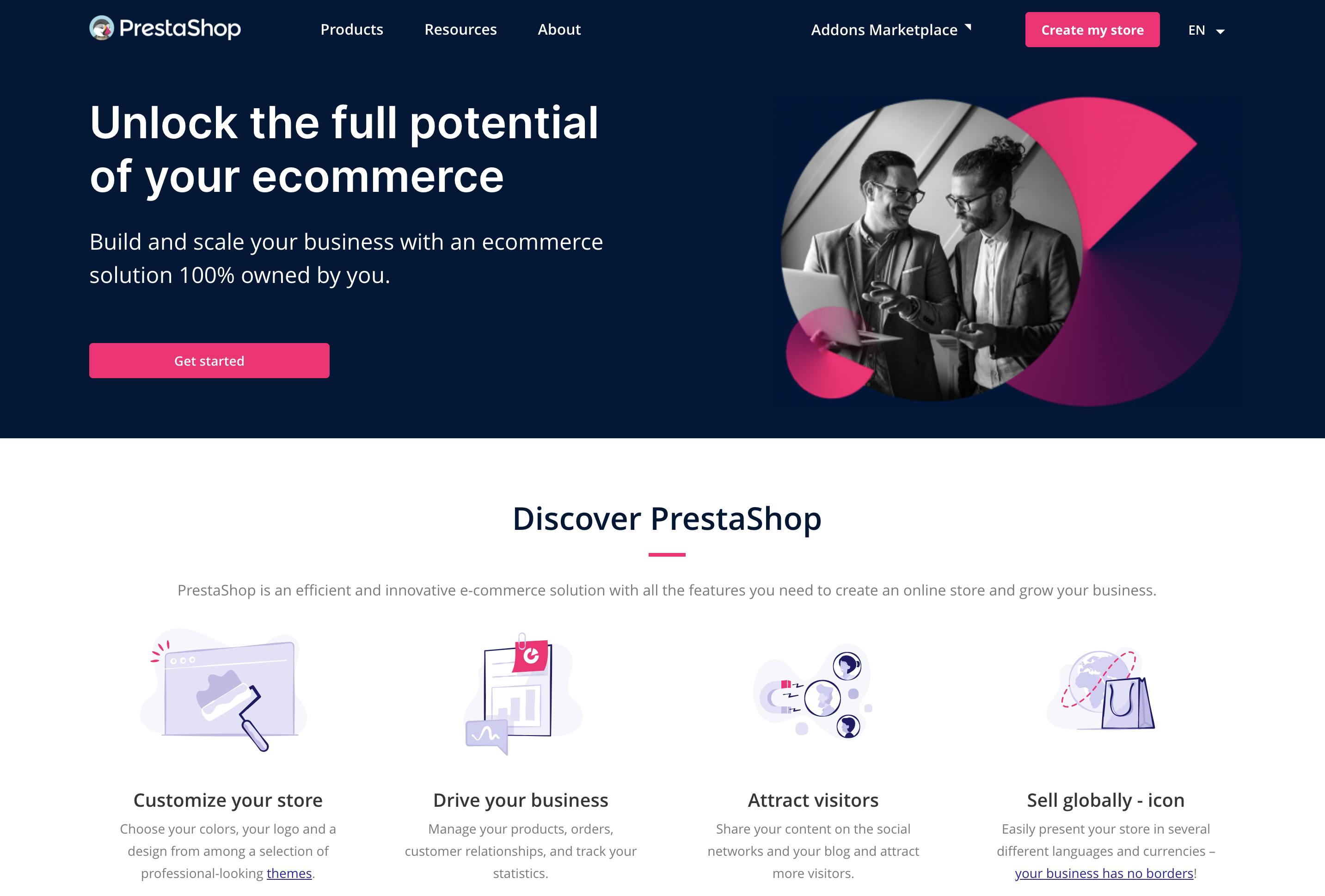 Screenshot of PrestaShop homepage 