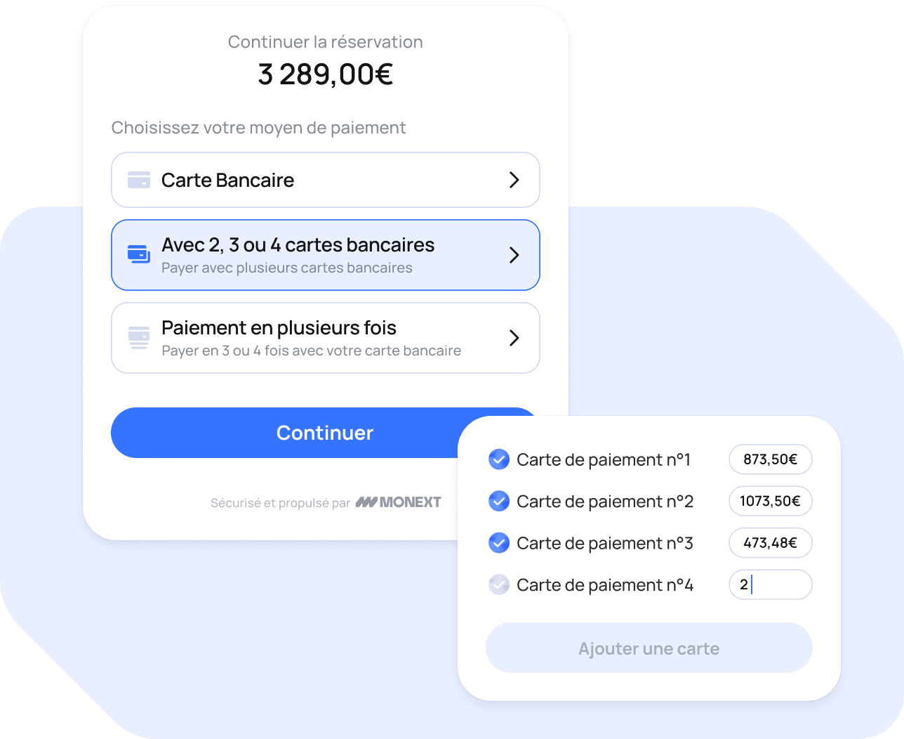 paiement à
plusieurs cartes
