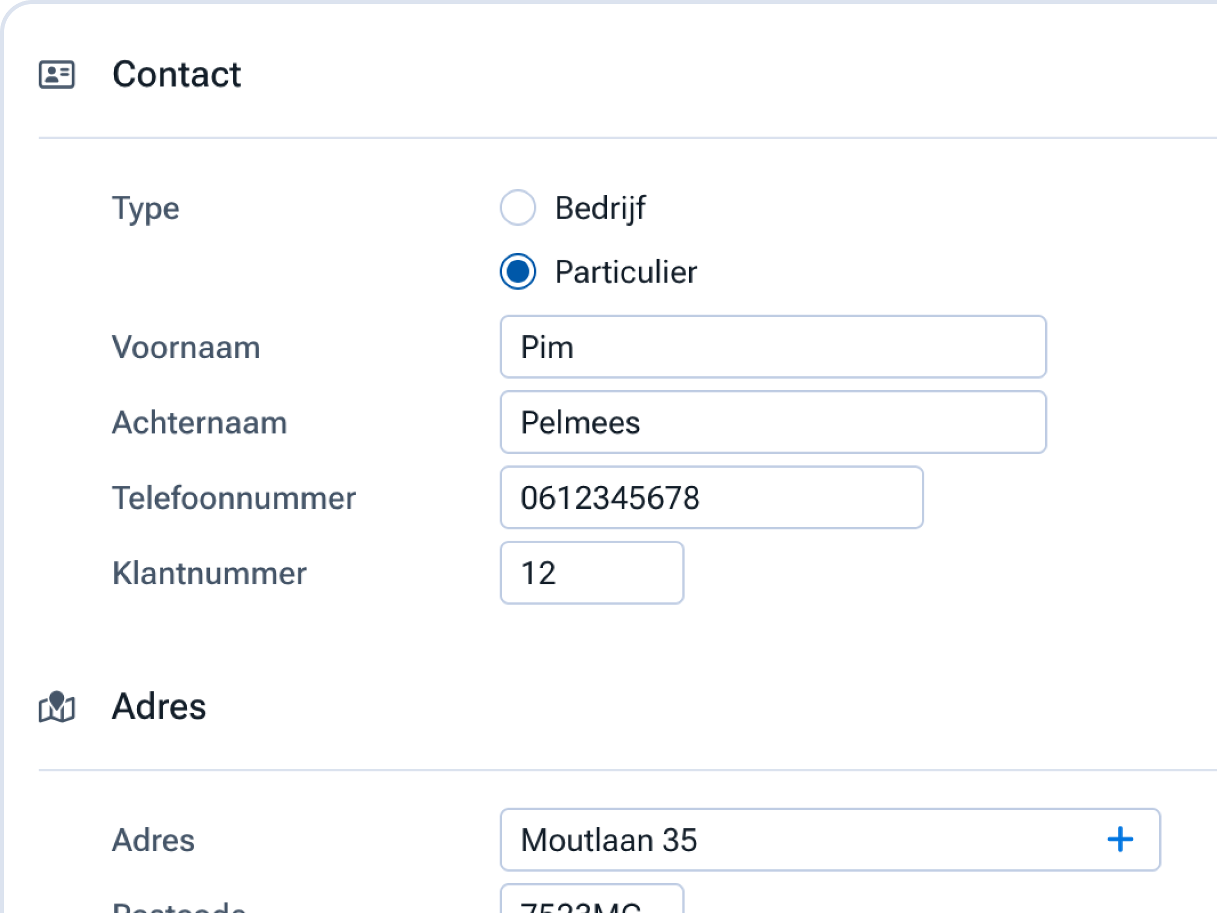 Applicatie Moneybird - Invoeren particulier contact