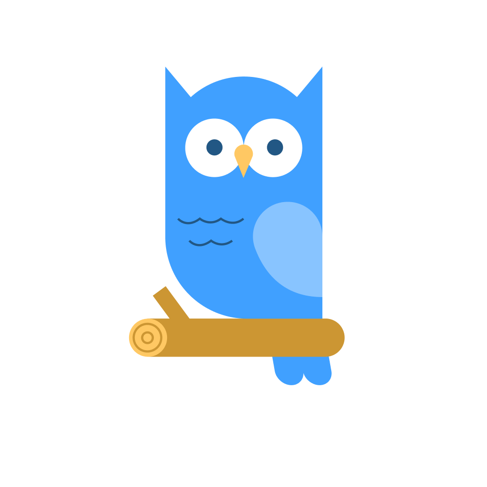 Illustratie blauwe uil op tak