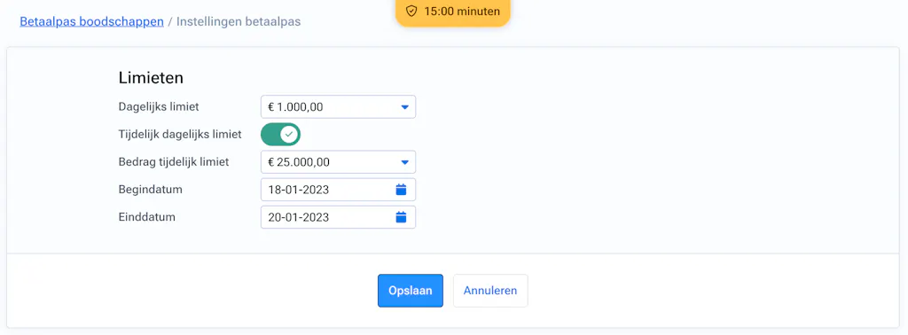 Instellen limieten in applicatie