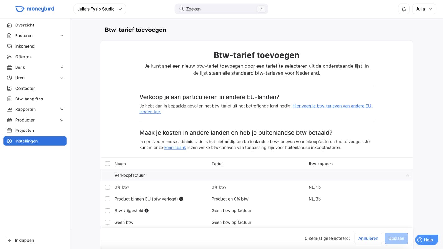 Kant-en-klare btw-tarieven