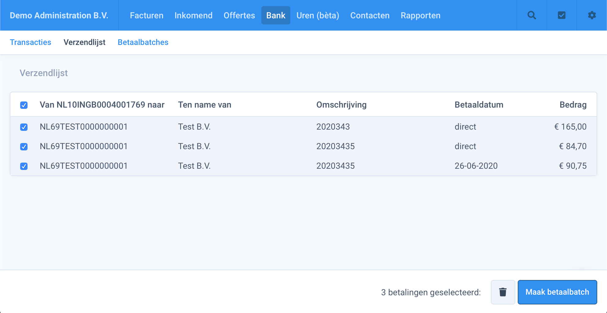 Betalen via verzendlijst