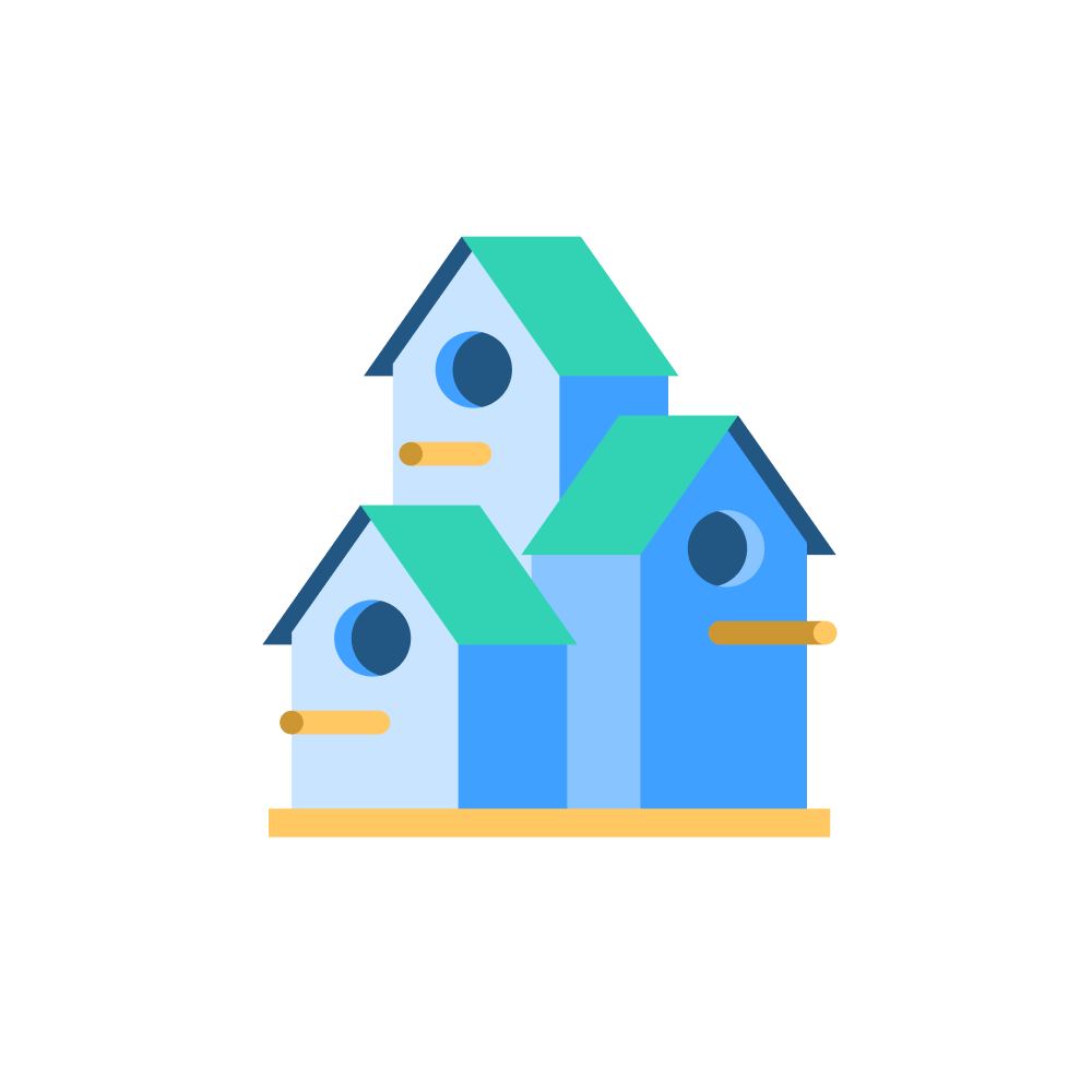 Illustratie drie vogelhuisjes