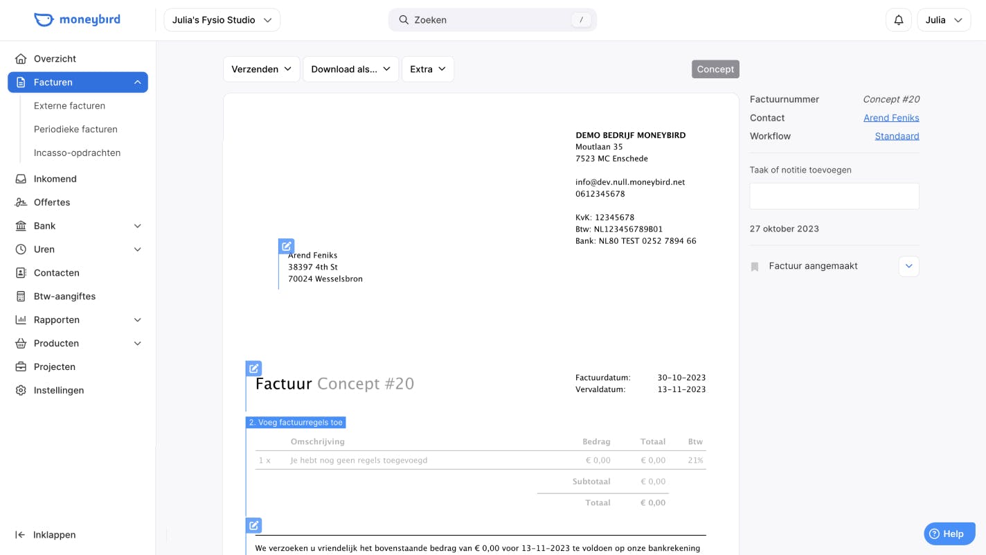 Factuur maken in Moneybird