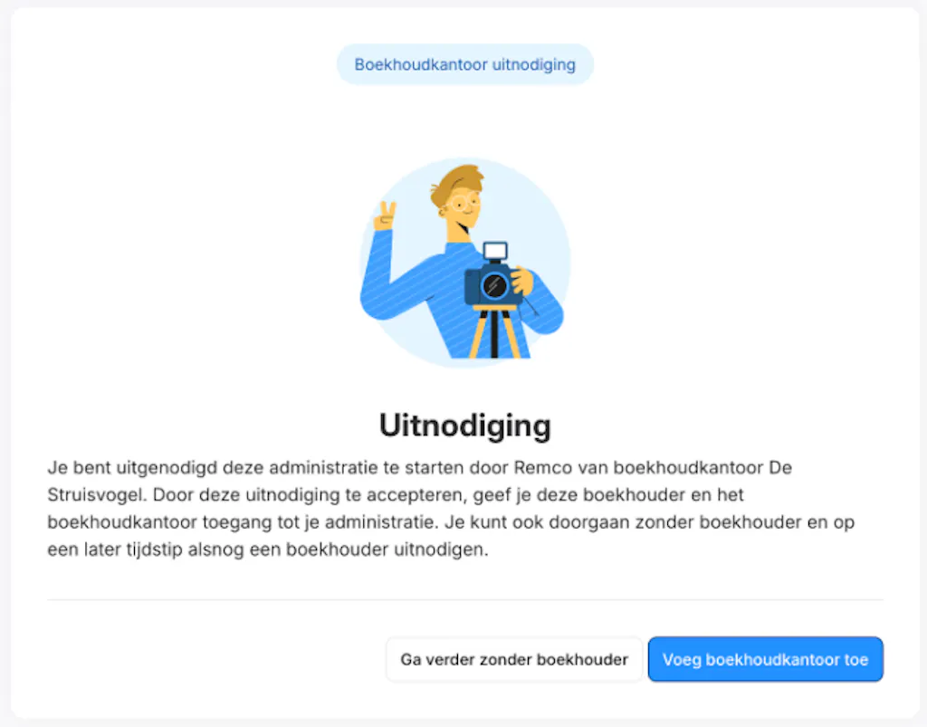 Voorbeeld toegangsrechten boekhouder accepteren als gebruiker