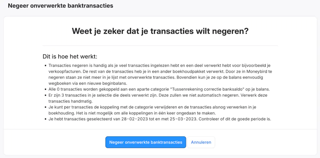 Onverwerkte transacties negeren in Moneybird