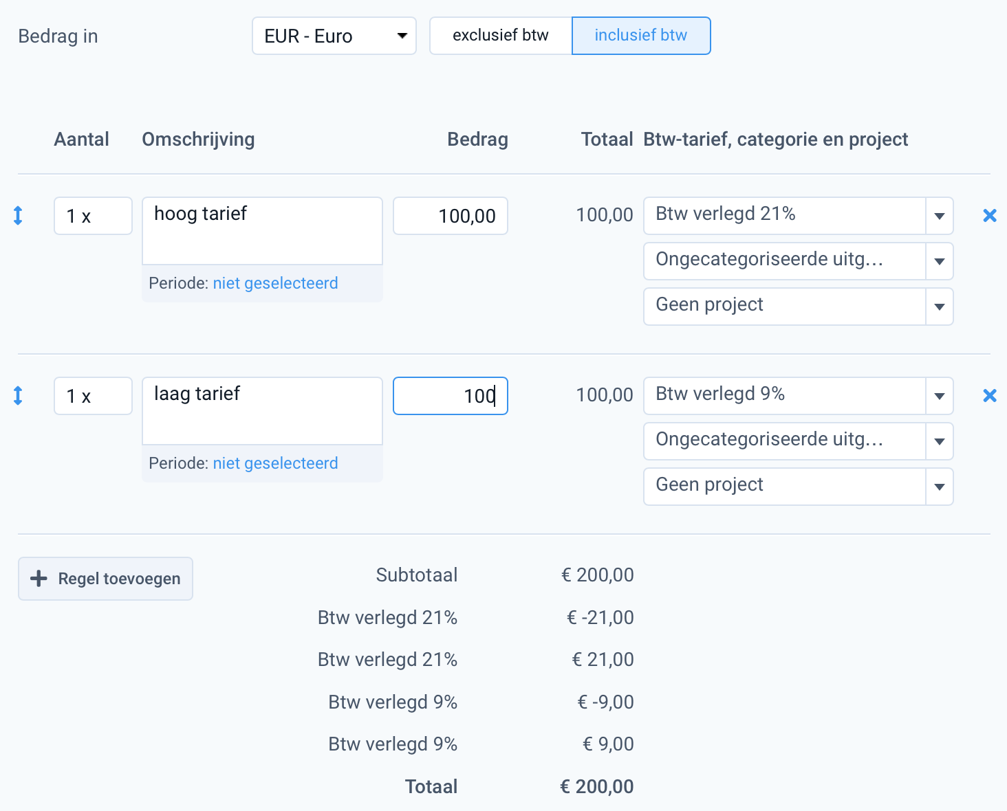 btw-tarieven selecteren op je factuur
