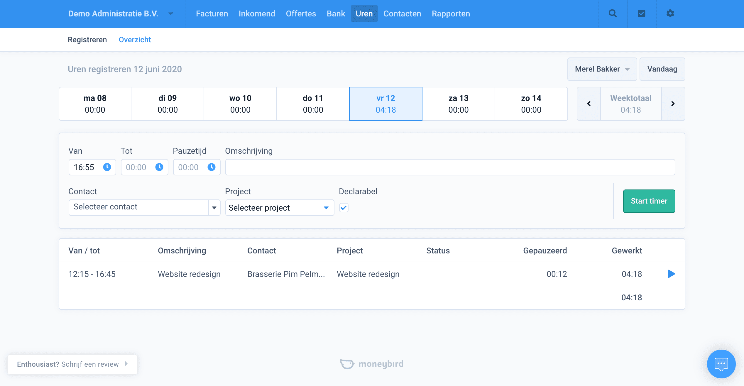 Uren registreren in Moneybird