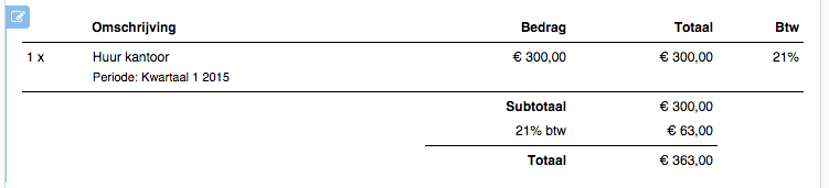Voorbeeld van de factuur