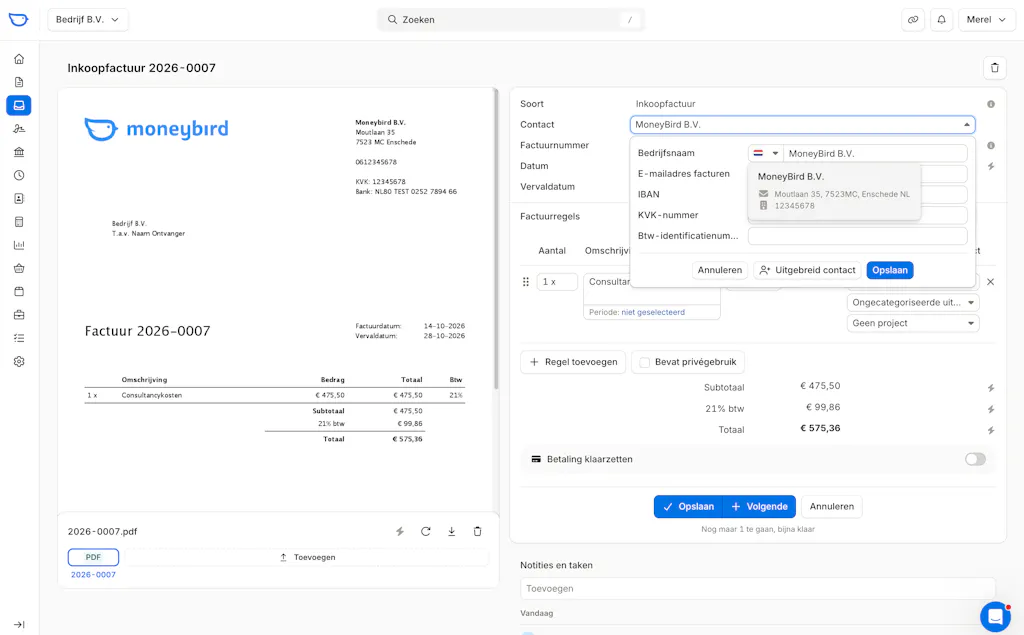 Direct een nieuw contact aanmaken op basis van KVK gegevens