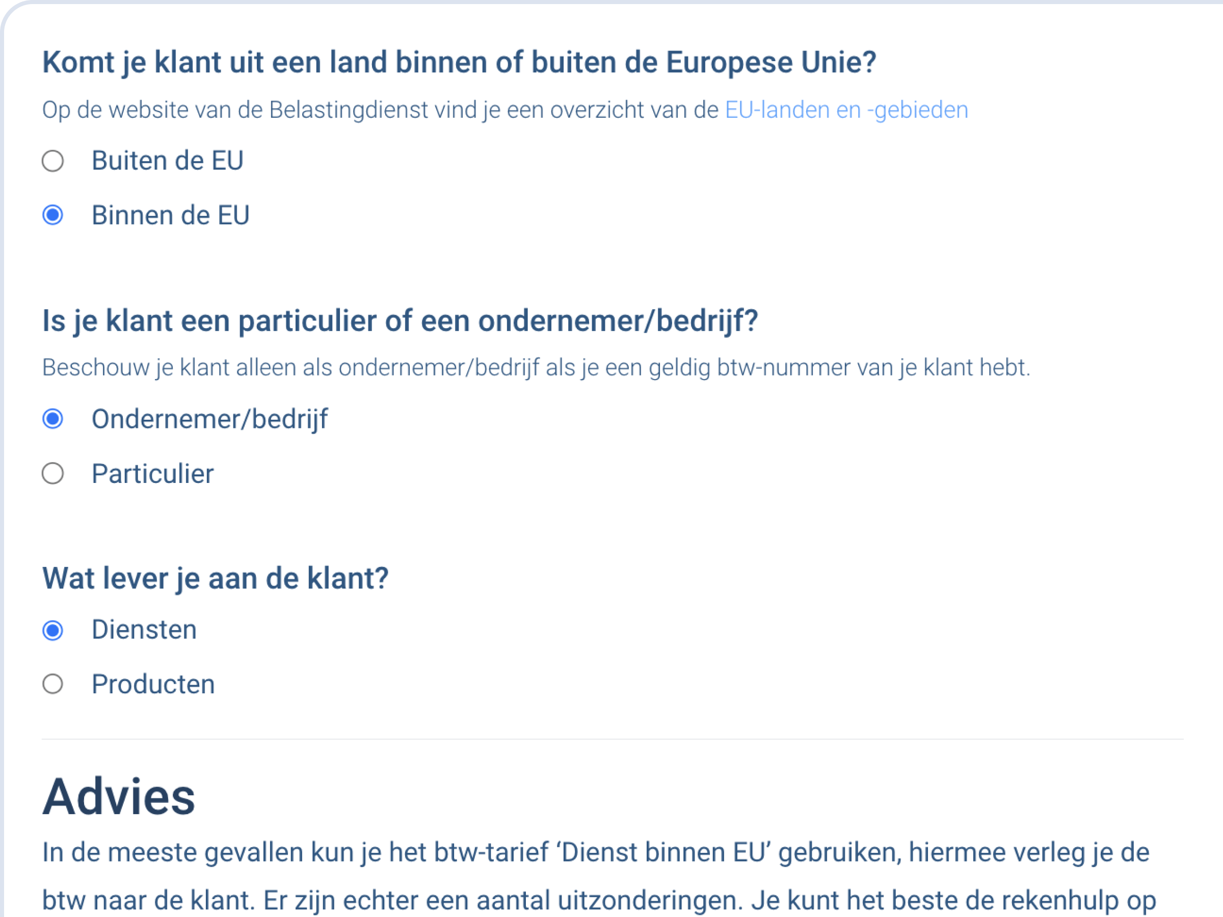 Website Moneybird - Bepalen btw tarief