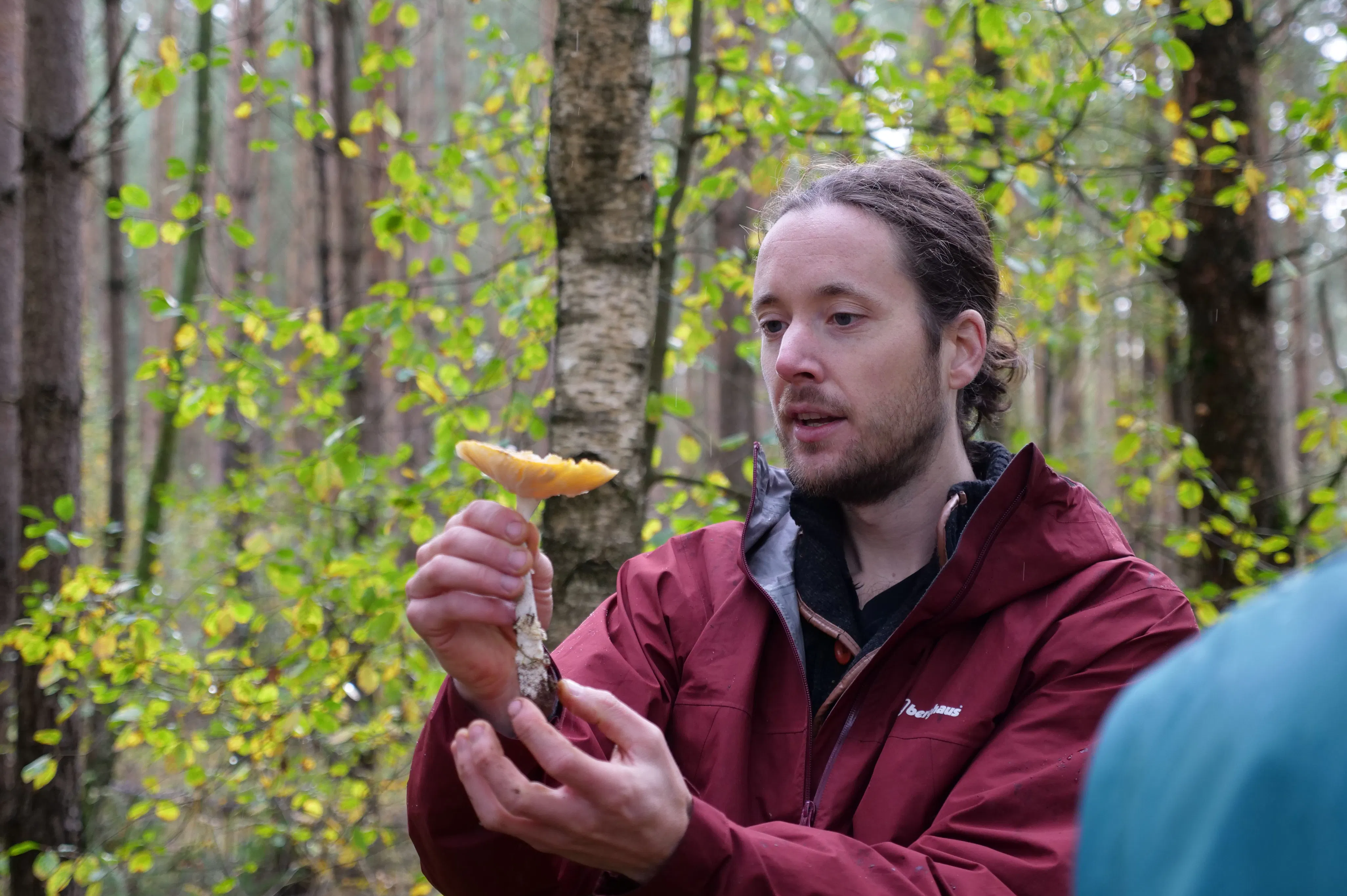 Paddenstoelenman Reinier toont een paddenstoel