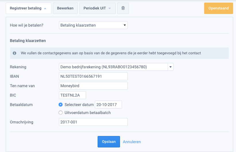 Betaling klaarzetten