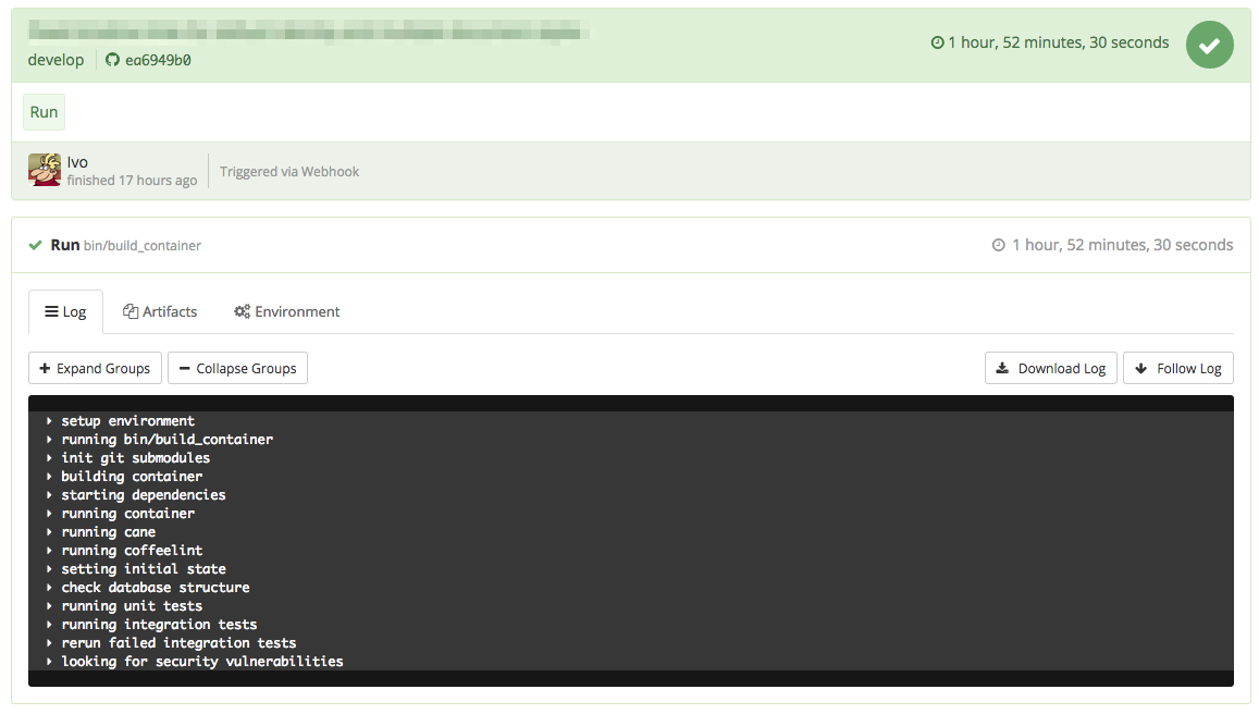 Een build in Buildkite