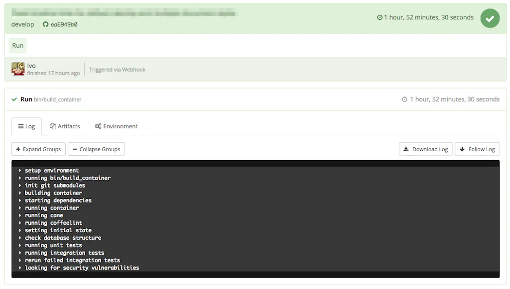Een build in Buildkite