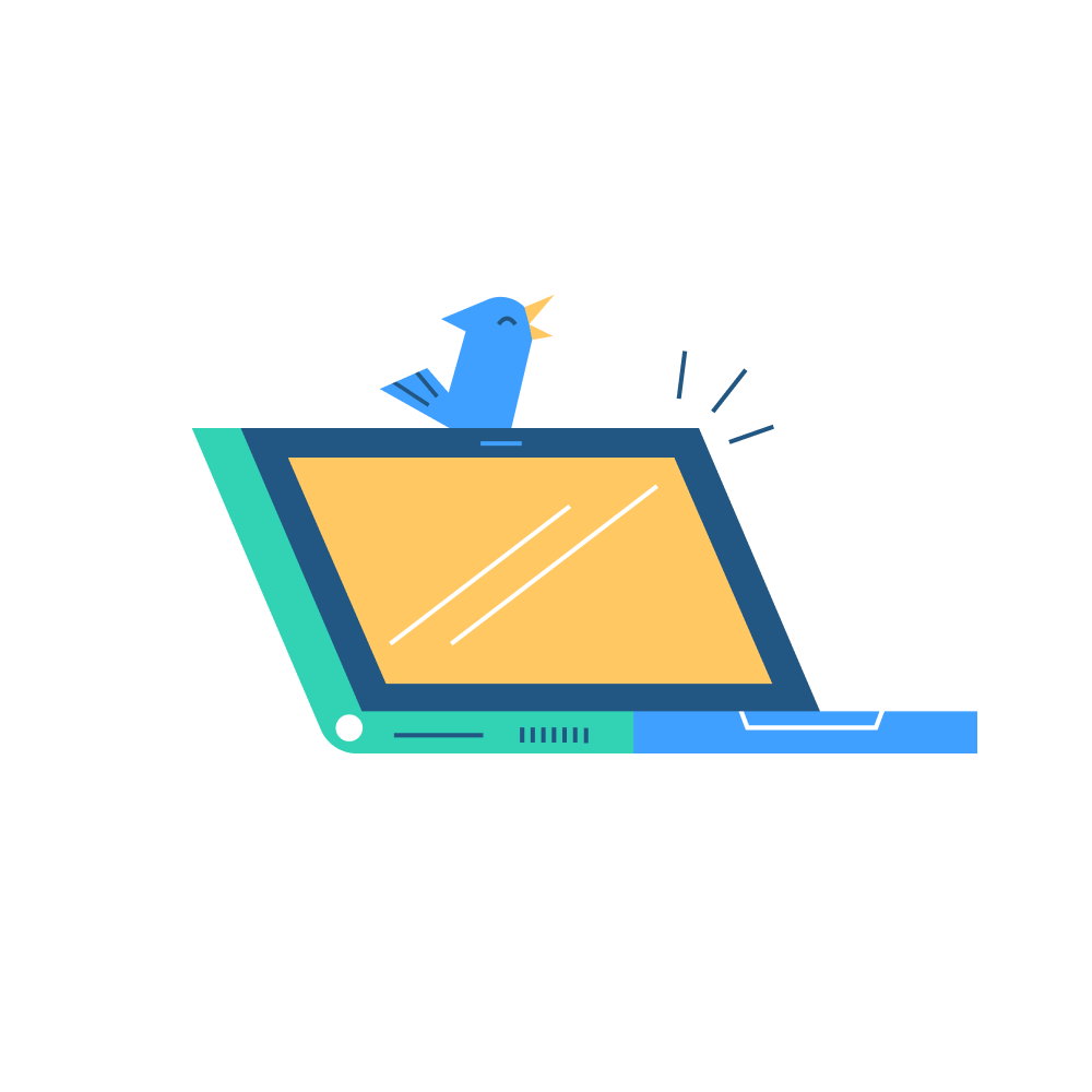 Illustratie fluitende vogel op laptop