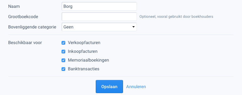 Balanscategorie kiezen op facturen