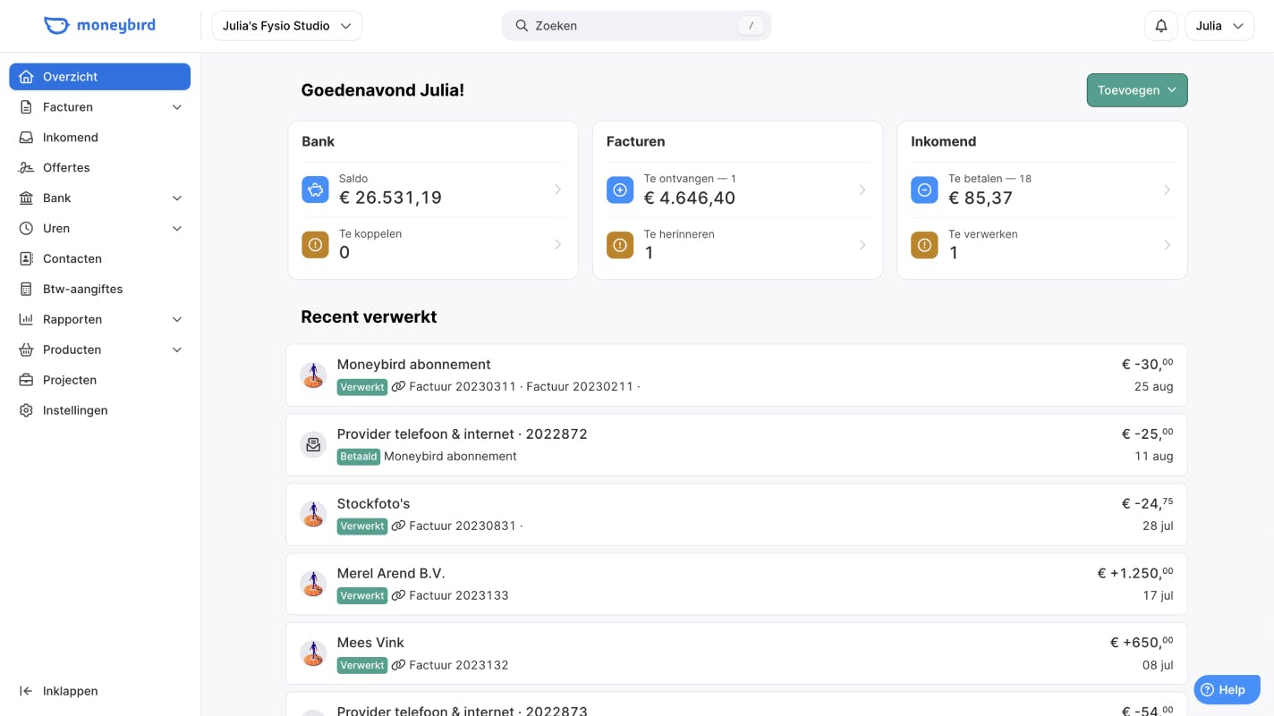 Overzicht in Moneybird
