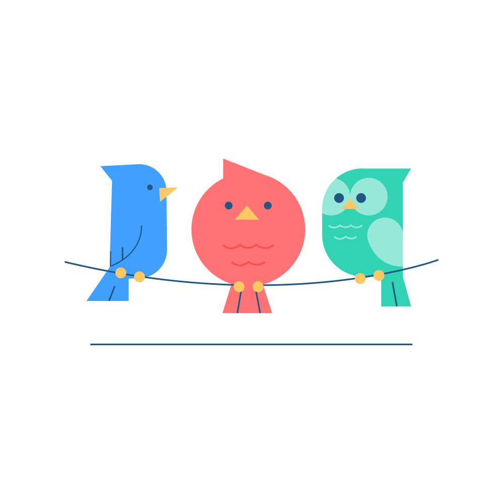 Illustratie drie vogels op een lijntje