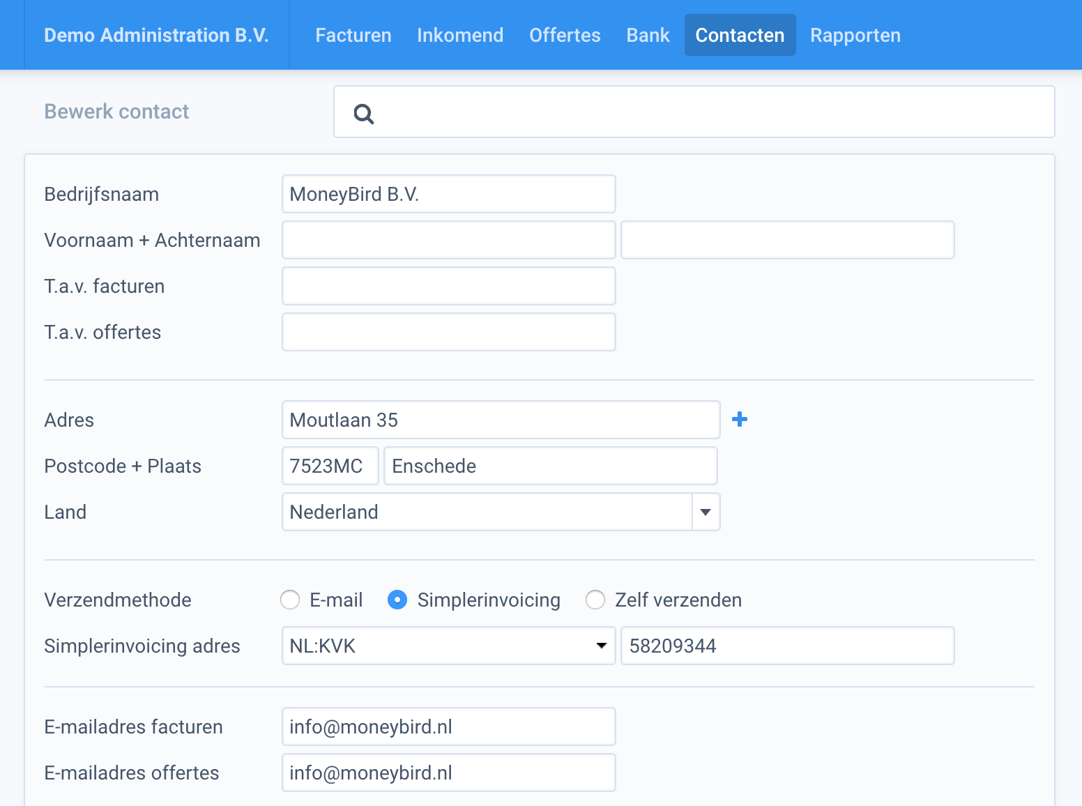 Contactgegevens invullen