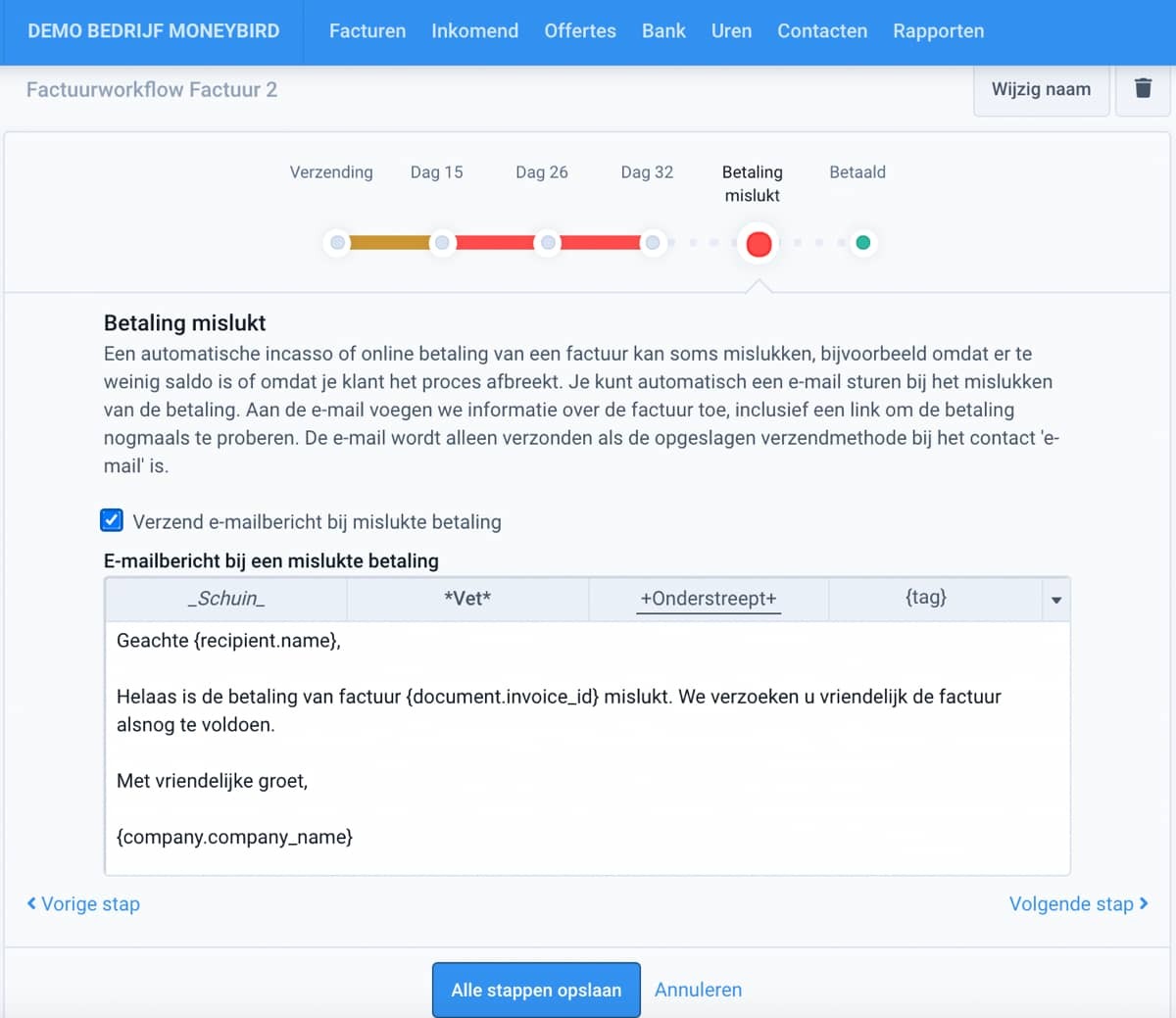 Instellen van de email