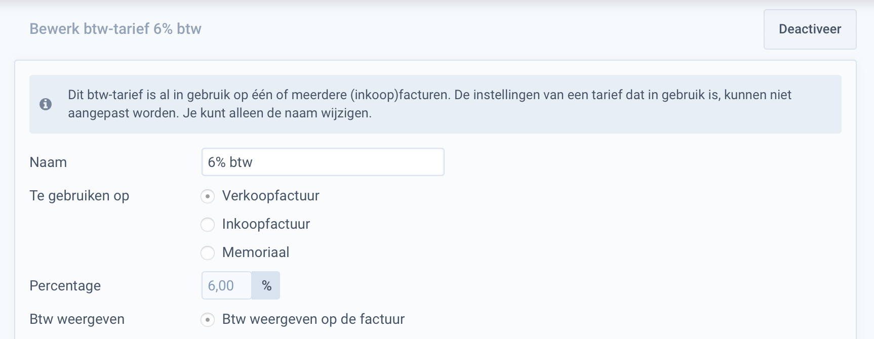 Tarieven activeren en deactiveren