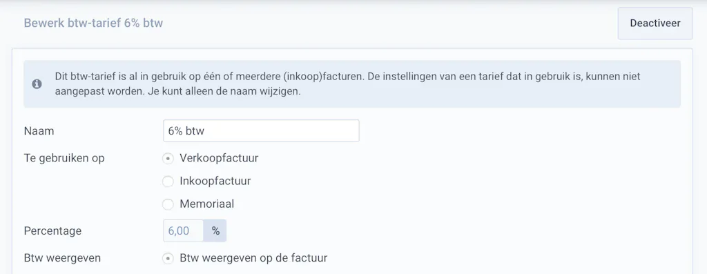 Tarieven activeren en deactiveren